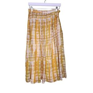 Who What Wear Midi Skirt Yellow TieDye Flowy Chiffon Side Zip Lined Pleated 6